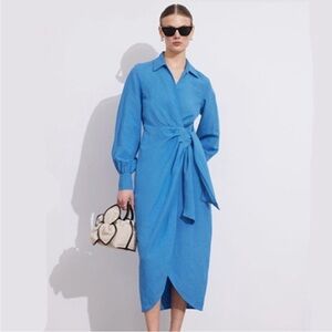 & Other Stories Linen Blue Wrap Dress